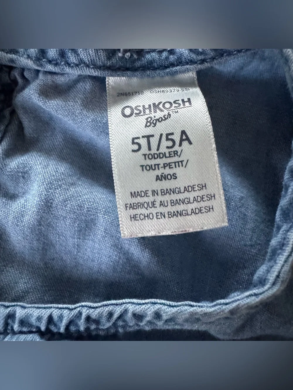 Oshkosh Light Blue Button-Front Chambray Denim Dress Short Sleeves Minimalist 5T